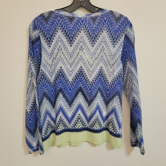 Chico's Blue and White V-Neck Embellished Chevron Sweater - Picture 5 of 5